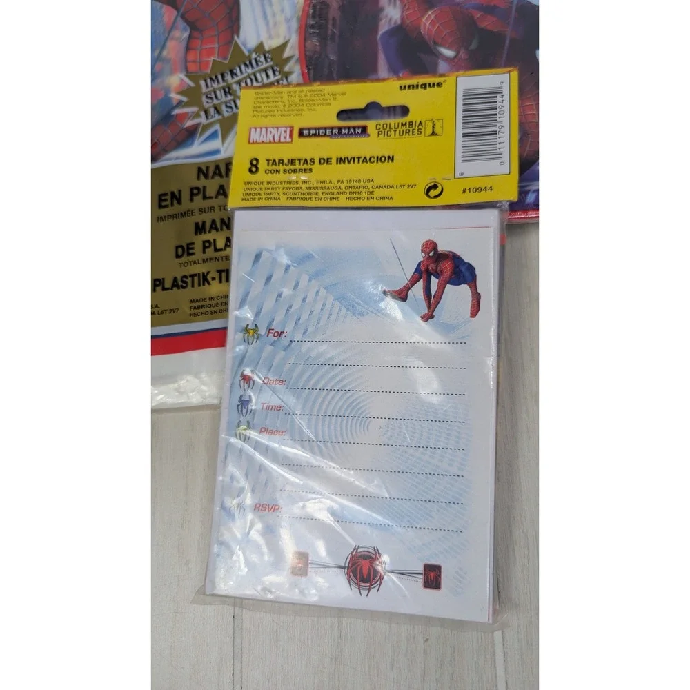Spider-Man 2 Party Supplies Set 2004 Vintage dessert plates tablecloth bags cups